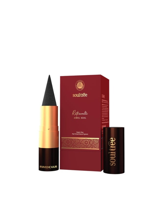 سول تري كحل "راتنافالي نيشيت موكتا" من SoulTree | كحل أسود حالك (سواد منتصف الليل) | مريح للارتداء طوال اليوم | مُعزز بمسحوق اللؤلؤ والسمن العضوي | تركيبة أيورفيدية | 3 غرام - Image 1