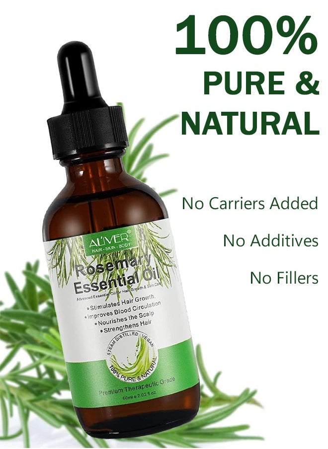 ALIVER - 2 Pcs Rosemary Essential Oil for Hair Growth Pure Organic Rosemary Oil for Dry Damaged Hair and Growth Hair Scalp Oil Hair Loss Treatment Oil for Men and Women 60ml x 2 - Image 1
