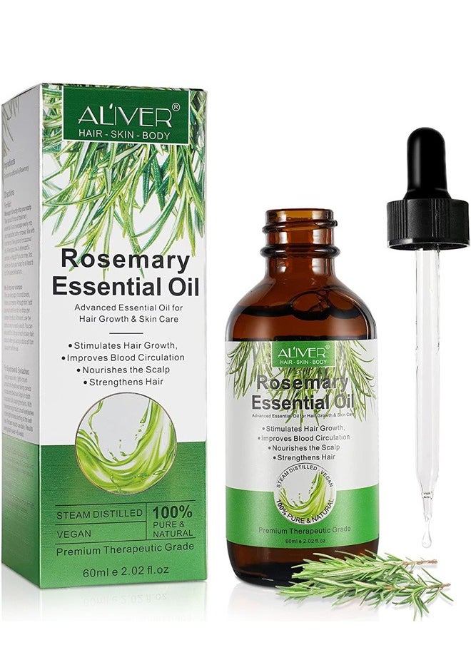 ALIVER - 2 Pcs Rosemary Essential Oil for Hair Growth Pure Organic Rosemary Oil for Dry Damaged Hair and Growth Hair Scalp Oil Hair Loss Treatment Oil for Men and Women 60ml x 2 - Image 1