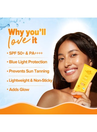 واقي شمس Glow+ Dewy خفيف الوزن ومرطب مع SPF 50+ و PA++++ لحماية من UVA/B والضوء الأزرق وبدون أثر أبيض للرجال والنساء - للبشرة الدهنية والمختلطة والمتألقة - 80 جرام - view 4