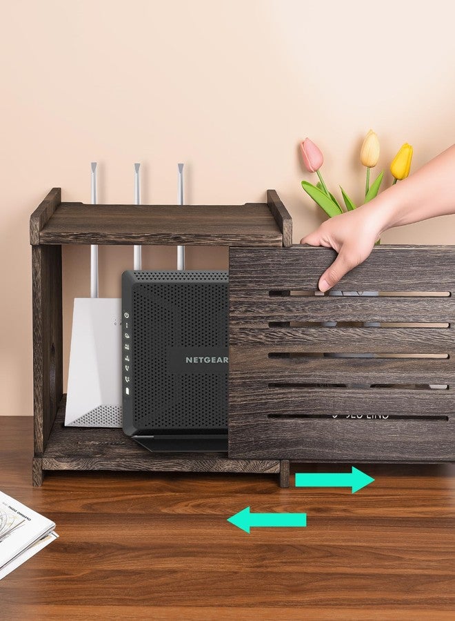 BEARUT Router Shelf Projector Shelf Projector Stand Router Storage Box Modem Cable Router Cover Organized Power Strip Cable Management Hider Rack by Wood - Image 4
