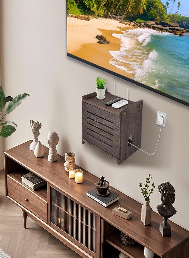 BEARUT Router Shelf Projector Shelf Projector Stand Router Storage Box Modem Cable Router Cover Organized Power Strip Cable Management Hider Rack by Wood - Image 3