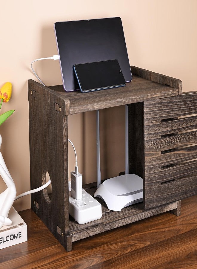 BEARUT Router Shelf Projector Shelf Projector Stand Router Storage Box Modem Cable Router Cover Organized Power Strip Cable Management Hider Rack by Wood - Image 5