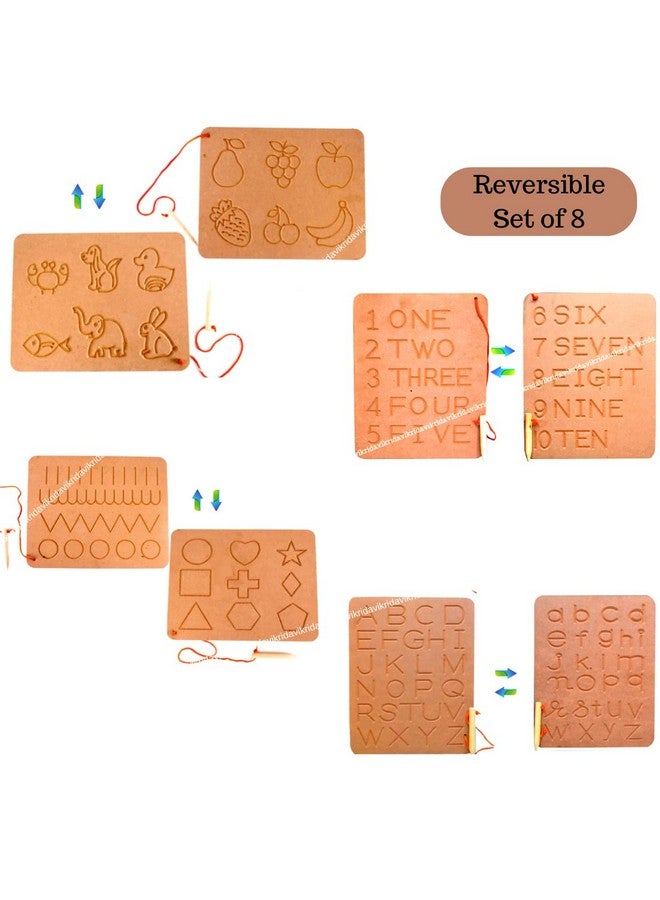 VikriDA Learning Educational Tracing Board and Shapes Puzzle Game Tray Toy with Wooden Pencil for Kids (Board Patterns,Fruit,ABC,ONE Two) - Image 2