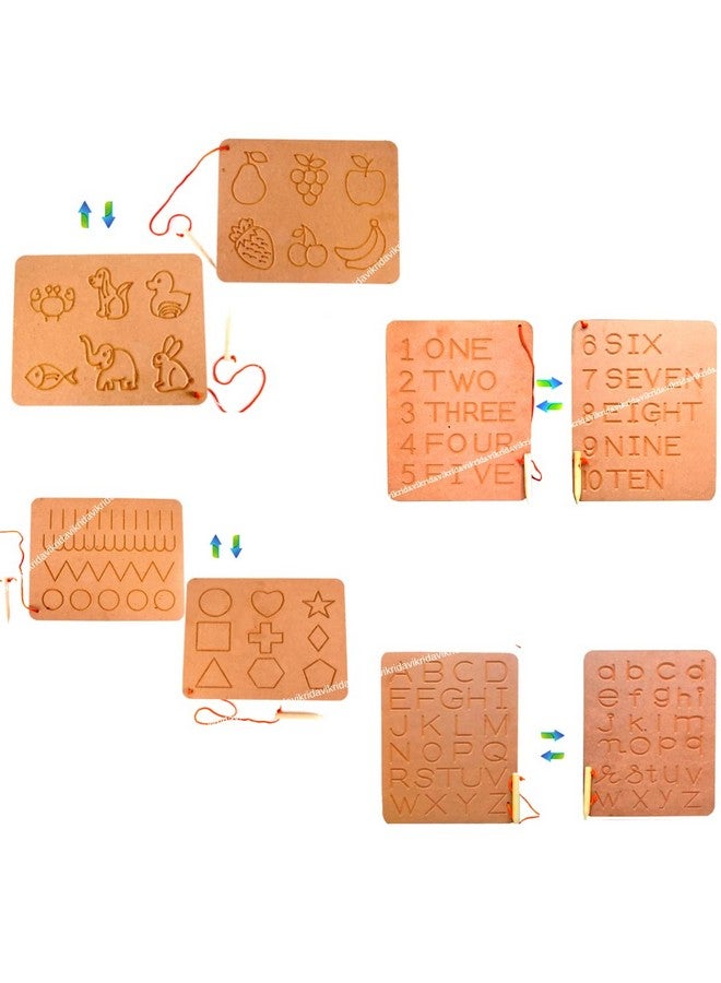 VikriDA Learning Educational Tracing Board and Shapes Puzzle Game Tray Toy with Wooden Pencil for Kids (Board Patterns,Fruit,ABC,ONE Two) - Image 1