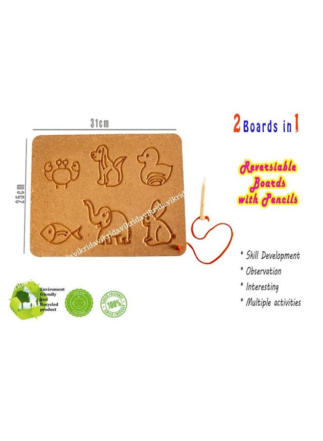 VikriDA Learning Educational Tracing Board and Shapes Puzzle Game Tray Toy with Wooden Pencil for Kids (Board Patterns,Fruit,ABC,ONE Two) - Image 3