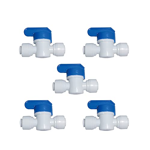 Malida 1/4 inch O.D. Tube Water Line Quick Connector Ball Valve, Tube Fitting for RO Systems, Purifiers, Filters - Pack of 5 - Image 1