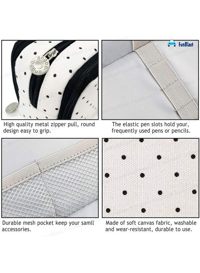 فنبلاست حقيبة فن بلاست للبنات - حقيبة أقلام كبيرة السعة، حقيبة أقلام متعددة الأغراض بسحاب، حقيبة تنظيم أدوات مكتبية، حقيبة أقلام أنيقة للمدرسة والجامعة (FB-344-Polkadot) - Image 4