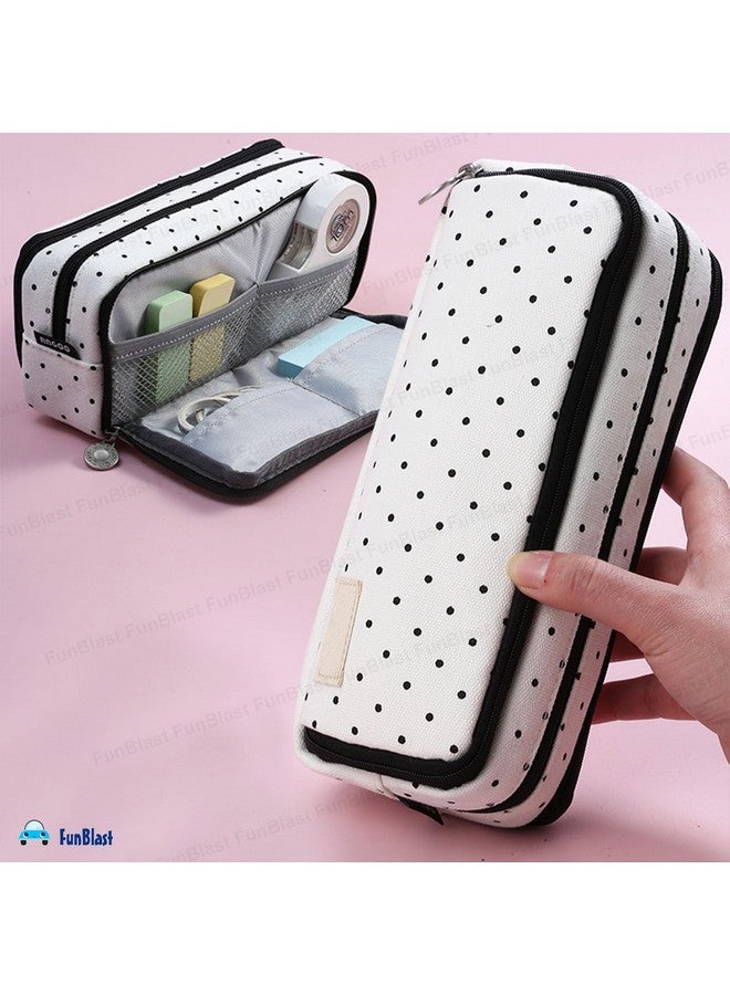 فنبلاست حقيبة فن بلاست للبنات - حقيبة أقلام كبيرة السعة، حقيبة أقلام متعددة الأغراض بسحاب، حقيبة تنظيم أدوات مكتبية، حقيبة أقلام أنيقة للمدرسة والجامعة (FB-344-Polkadot) - Image 3