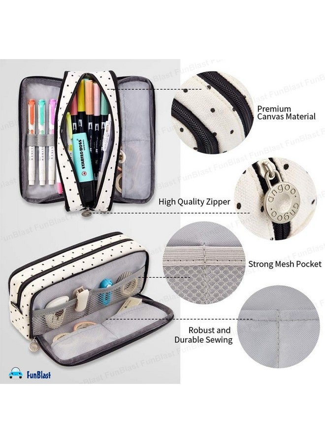 فنبلاست حقيبة فن بلاست للبنات - حقيبة أقلام كبيرة السعة، حقيبة أقلام متعددة الأغراض بسحاب، حقيبة تنظيم أدوات مكتبية، حقيبة أقلام أنيقة للمدرسة والجامعة (FB-344-Polkadot) - Image 5