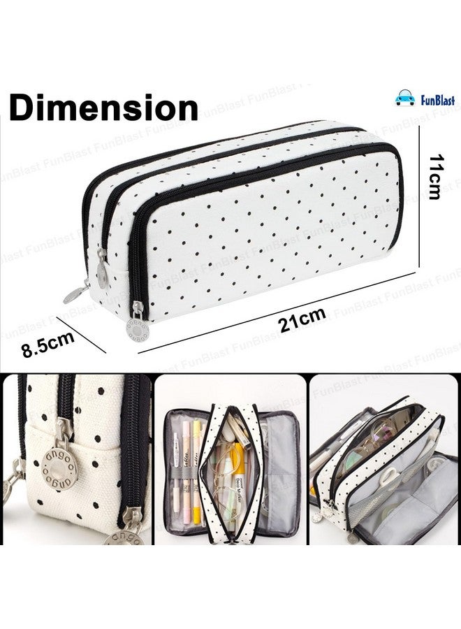 فنبلاست حقيبة فن بلاست للبنات - حقيبة أقلام كبيرة السعة، حقيبة أقلام متعددة الأغراض بسحاب، حقيبة تنظيم أدوات مكتبية، حقيبة أقلام أنيقة للمدرسة والجامعة (FB-344-Polkadot) - Image 2