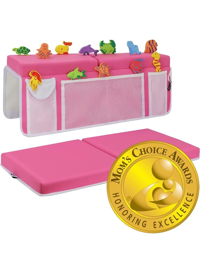 Supa Ant Baby Bath Kneeler and Elbow Rest Pad -Mom’s Choice Award Winner -US-Designed Extra Thick Bathtub Kneeling Pad with 8 Suction Cups, 5-Pocket Organizer, Non-Slip, Cushioned, Durable (Pink) - Image 1