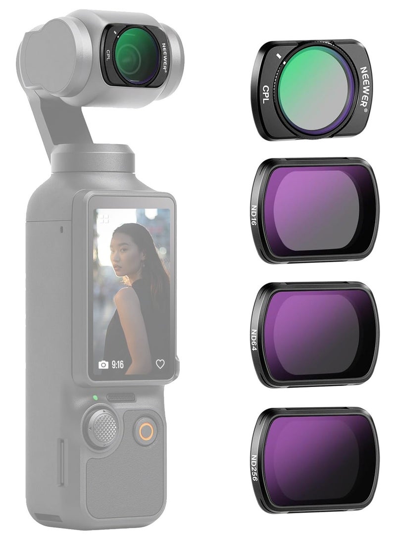Neewer DJI OSMO Pocket 3 (CPL ND16 ND64 ND256)4Pack Filter Kit Compatible with DJI OSMO Pocket 3 Creator Combo Accessories Magnetic Action Camera Neutral Density Polarising Filter Optical Glass Aluminum Frame - Image 1