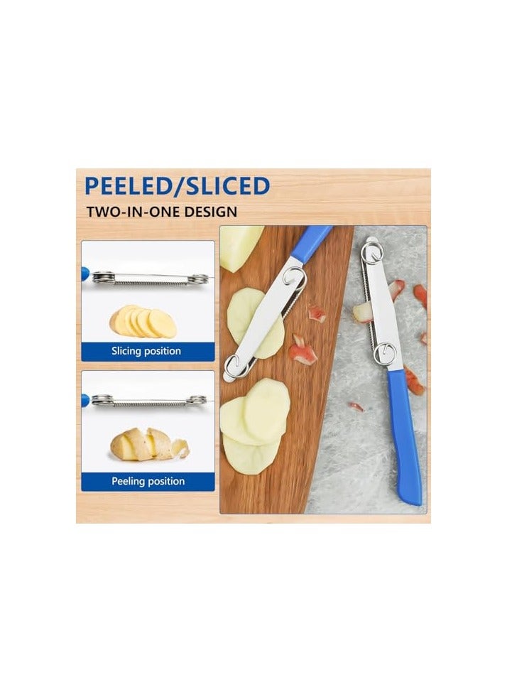 erorex Vegetable Fruit Slicing Knife, 2 Pcs Quick Slicing Knife, 2024 New 3 in 1 Multifunctional with Removable Spring Stainless Steel Carving Knife, Ergonomic Handle Design for Household Kitchen  - Image 3