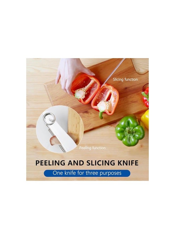 erorex Vegetable Fruit Slicing Knife, 2 Pcs Quick Slicing Knife, 2024 New 3 in 1 Multifunctional with Removable Spring Stainless Steel Carving Knife, Ergonomic Handle Design for Household Kitchen  - Image 4