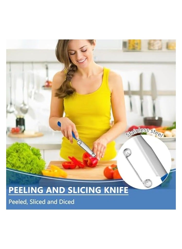 erorex Vegetable Fruit Slicing Knife, 2 Pcs Quick Slicing Knife, 2024 New 3 in 1 Multifunctional with Removable Spring Stainless Steel Carving Knife, Ergonomic Handle Design for Household Kitchen  - Image 2