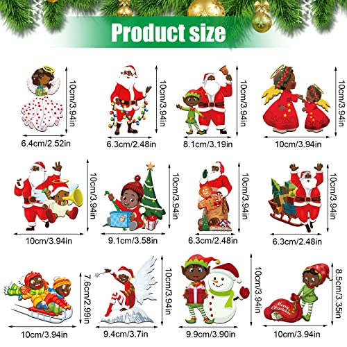 Woanger 36 Pcs African American Christmas Decorations 4 Inch Black Wood Santa Christmas Tree Ornaments Vintage Hanging Wooden Santa Rustic Ornament for Xmas Party Decor - Image 3
