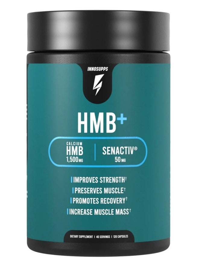 INNOSUPPS Inno Supps HMB+ 1500mg HMB & 50mg Astragin, Preserves Muscle, Promotes Recovery, Increase Muscle Mass, Gluten Free - 120 Veggie Capsules - Image 1