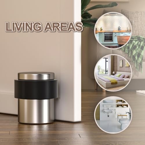 SANATO Nickel Cylindrical Floor Mounted Stainless Steel 304 Door Stop Door Stopper with Black Rubber, 2 Pack - Image 2