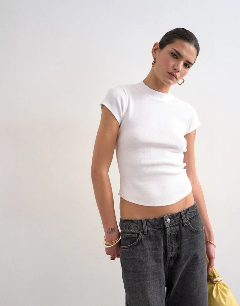 TOPSHOP Casual Short Sleeve Fitted Ribbed T-Shirt