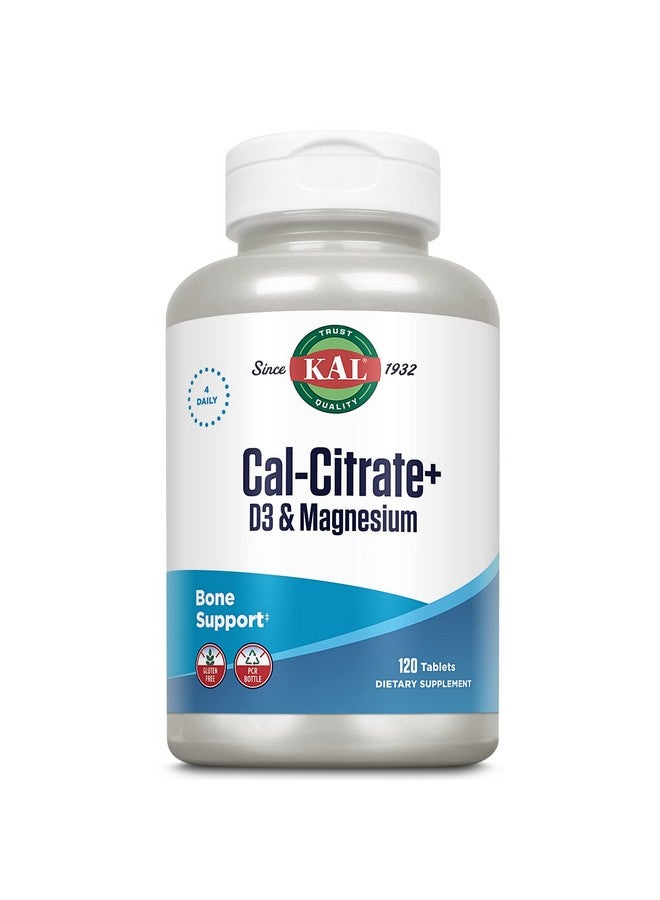 KAL Calcitrate+ Calcium Citrate Plus Vitamin D3 And 500 Mg Of Magnesium Healthy Bones And Teeth Support Gluten Free And Lab Verified For Quality 30 Servings 120 Tablets - Image 1