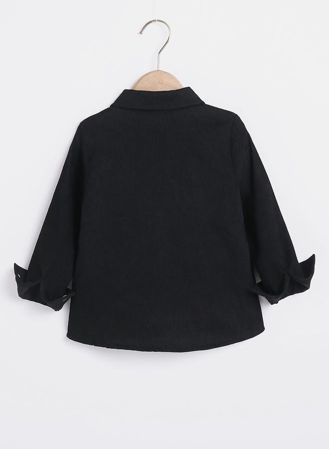 تايك تو قميص ولادي أسود مخملي بأزرار - Image 2