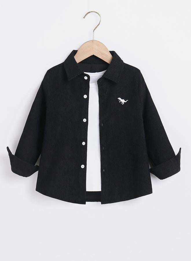 تايك تو قميص ولادي أسود مخملي بأزرار - Image 1