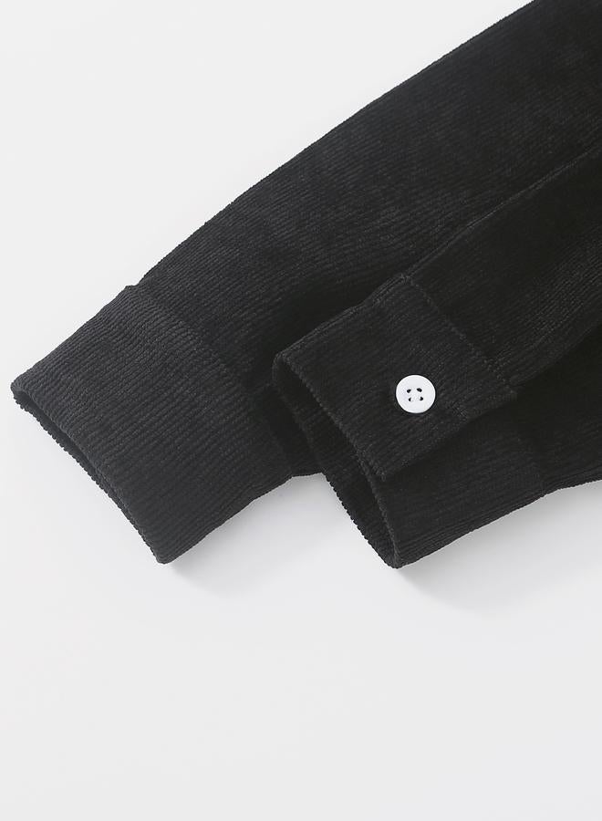 تايك تو قميص ولادي أسود مخملي بأزرار - Image 5