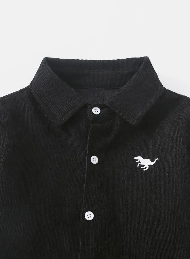 تايك تو قميص ولادي أسود مخملي بأزرار - Image 3