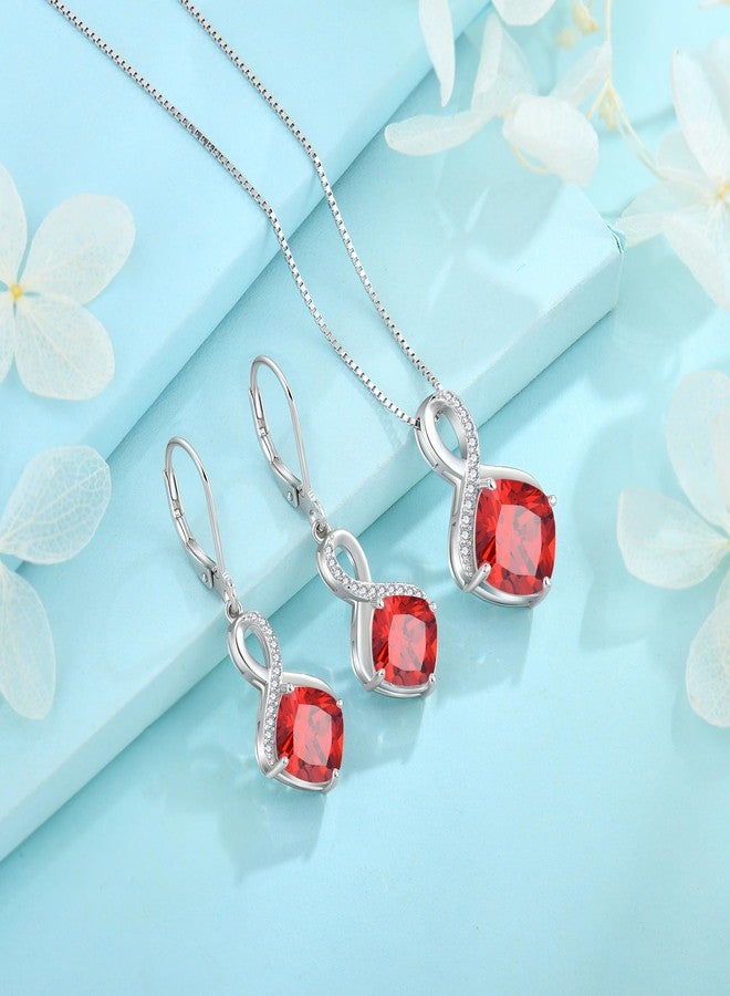 FJ Princess Cut Dangle Drop Earrings 925 Sterling Silver Infinity Leverback Garnet Earrings January Birthstone Jewelry Gifts for Women - Image 5