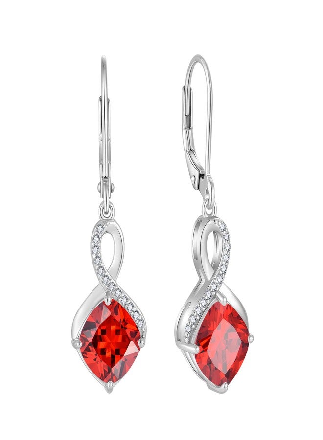 FJ Princess Cut Dangle Drop Earrings 925 Sterling Silver Infinity Leverback Garnet Earrings January Birthstone Jewelry Gifts for Women - Image 1