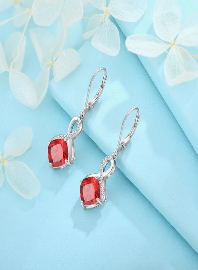 FJ Princess Cut Dangle Drop Earrings 925 Sterling Silver Infinity Leverback Garnet Earrings January Birthstone Jewelry Gifts for Women - Image 4