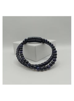 MARIO DRAFTS Men's Leather Bracelet with Tiger Eye Beads, Multi-Strand Design, Brown and Black  - Image 4