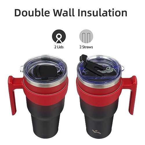 Konokyo 30 oz Tumbler with Handle and 2 Straw 2 Lid, Insulated Water Bottle Stainless Steel Vacuum Cup Reusable Travel Mug,Mystic Moon - Image 3
