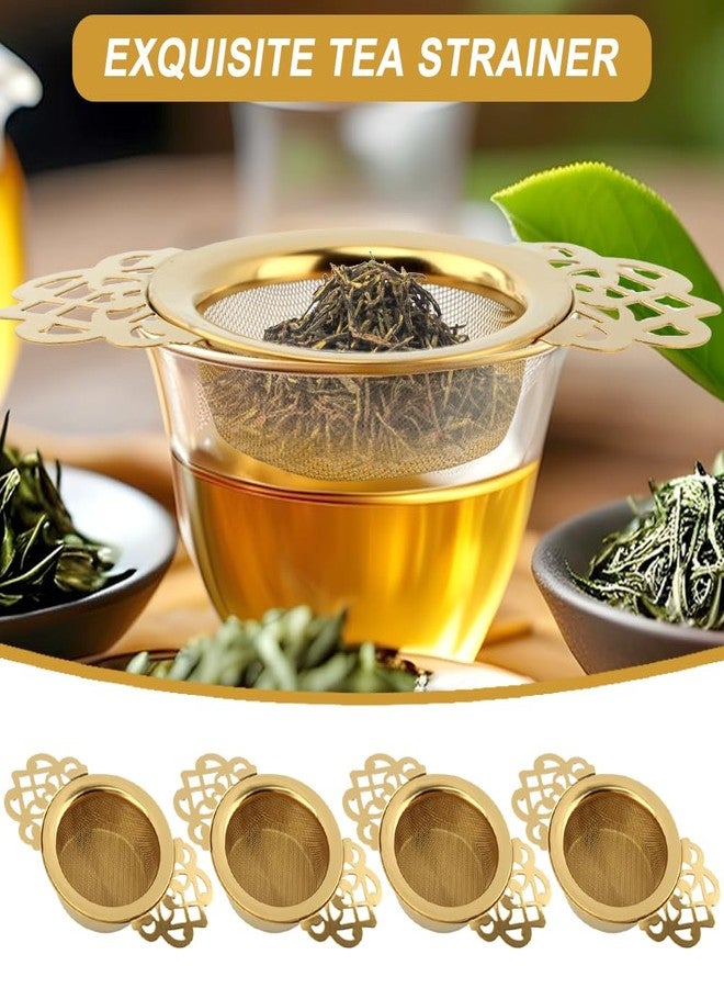 Kazheon 4 Pack Tea Strainer Bowl,Stainless Steel Tea Strainer Bowl, Fine Mesh Fil-ter with Drip Bowl & Winged Handles for Loose Tea/Coffee, Fits 2.5-4 Inch Cup Mouth(COLOR:Glod) - Image 4
