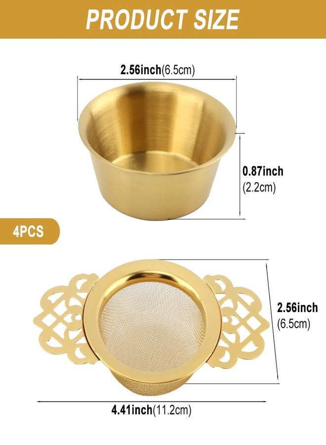 Kazheon 4 Pack Tea Strainer Bowl,Stainless Steel Tea Strainer Bowl, Fine Mesh Fil-ter with Drip Bowl & Winged Handles for Loose Tea/Coffee, Fits 2.5-4 Inch Cup Mouth(COLOR:Glod) - Image 2