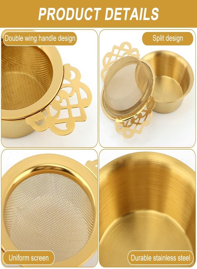 Kazheon 4 Pack Tea Strainer Bowl,Stainless Steel Tea Strainer Bowl, Fine Mesh Fil-ter with Drip Bowl & Winged Handles for Loose Tea/Coffee, Fits 2.5-4 Inch Cup Mouth(COLOR:Glod) - Image 3