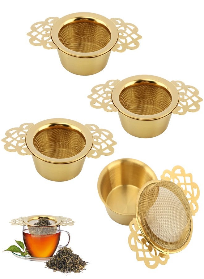 Kazheon 4 Pack Tea Strainer Bowl,Stainless Steel Tea Strainer Bowl, Fine Mesh Fil-ter with Drip Bowl & Winged Handles for Loose Tea/Coffee, Fits 2.5-4 Inch Cup Mouth(COLOR:Glod) - Image 1