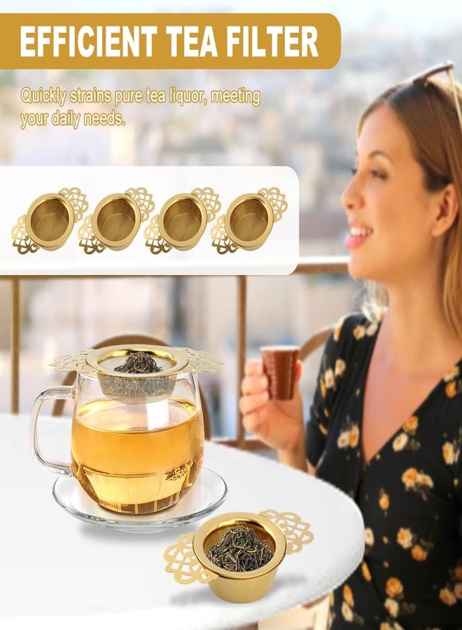Kazheon 4 Pack Tea Strainer Bowl,Stainless Steel Tea Strainer Bowl, Fine Mesh Fil-ter with Drip Bowl & Winged Handles for Loose Tea/Coffee, Fits 2.5-4 Inch Cup Mouth(COLOR:Glod) - Image 5