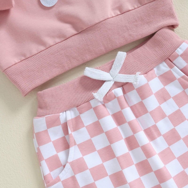 Bonangber Big Sister Little Sister Matching Outfits Fall Winetr Outfits Crewneck Sweatshirt Plaid Pants Set Big Sister Outfit(B-Pink,2-3T) - Image 4