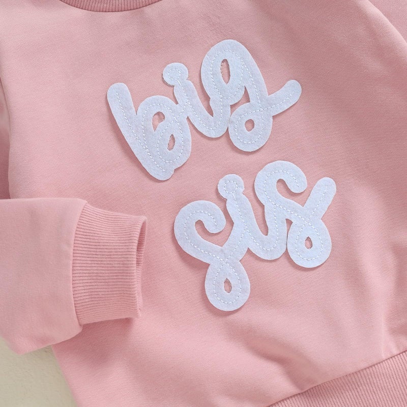 Bonangber Big Sister Little Sister Matching Outfits Fall Winetr Outfits Crewneck Sweatshirt Plaid Pants Set Big Sister Outfit(B-Pink,2-3T) - Image 3