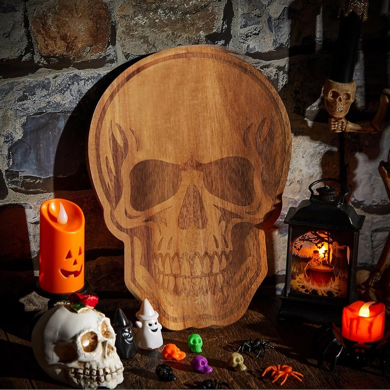 Ziliny Halloween Cheese Board Set Mini Skeleton Cheese Skull Shaped Cutting Charcuterie Board Acacia Wood Serving Tray with Knife Fork Tag Box for Party Gift Tabletop Decoration - Image 5