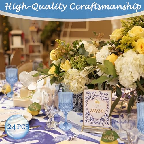 LEYIQU Plastic Wine Glasses，Plastic Goblets Vintage Style Cordial Drinking Glasses for Wedding Reception, Grand Event Party Supplies (24, Blue) - Image 3