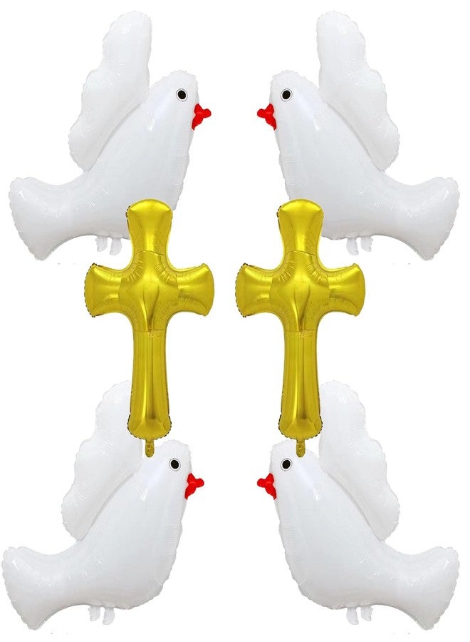 CSTYWC 6 Peace Dove Mylar Balloons - White Memorial Pigeon Bird Balloons with Gold Cross Shape - Ceremonial Party Decorations for Wedding, Funeral, Birthday & Engagement - Image 1