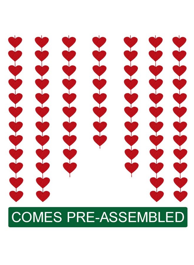 Partyprops 72 Red Hearts Felt Garland - NO DIY - Valentines Day Red Heart Hanging String Garland - Valentines Day Decor - Valentine Decorations - Valentines Wedding Anniversary Birthday Party Supplies - Image 2