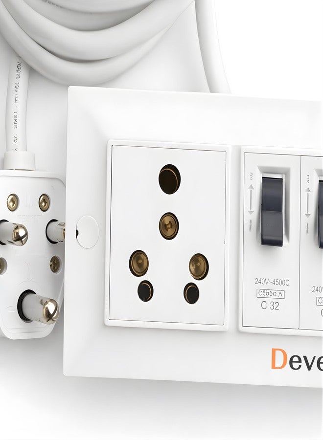 Devera 16A Extension Board with 2 Sockets, 2 MCB Switches, 16A 3 Pin Plug, 2.5 Sq Mm 3 Core Cable, Heavy Duty Power Strip for AC Fridge Microwave, White, (3 Meter) - Image 3