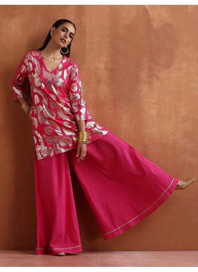 ترو برونز trueBrowns Pink Metallic Sharara Set