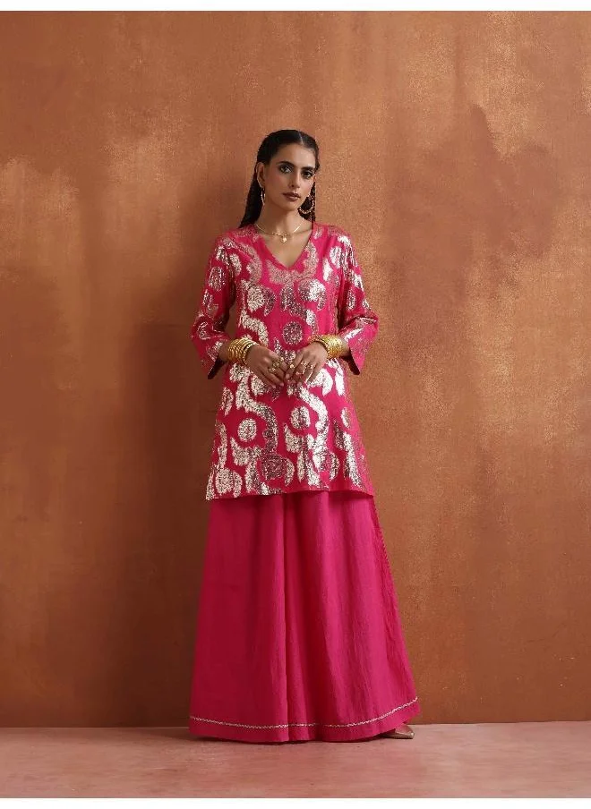 ترو برونز trueBrowns Pink Metallic Sharara Set
