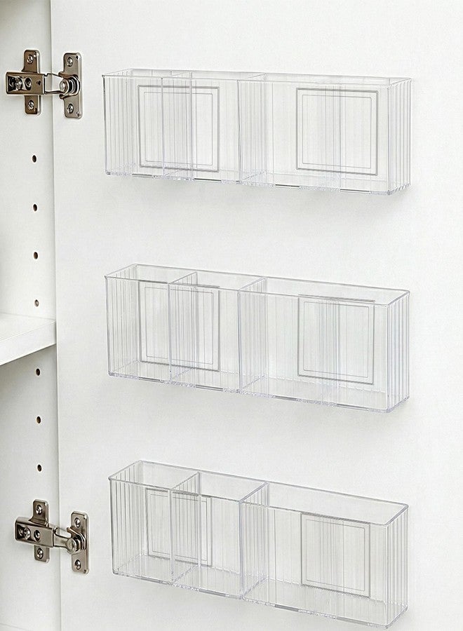 Xosjska 3 Pack Bathroom Makeup Organizer Long Narrow Clear Cabinet Door Organizer Wall Mount Clear Bathroom-Organizers and Storage with 3 Compartments Acrylic Shower Shelves for Kitchen & Bathroom,Office - Image 2