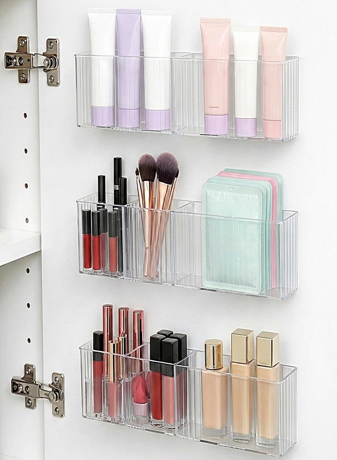 Xosjska 3 Pack Bathroom Makeup Organizer Long Narrow Clear Cabinet Door Organizer Wall Mount Clear Bathroom-Organizers and Storage with 3 Compartments Acrylic Shower Shelves for Kitchen & Bathroom,Office - Image 1